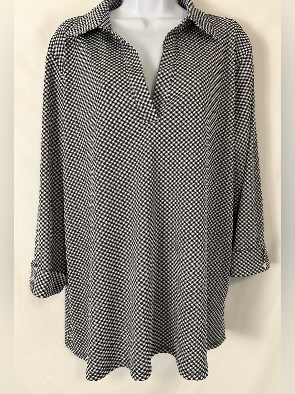 Anne Klein 2X Black White Houndstooth Pattern Button Front Jacket